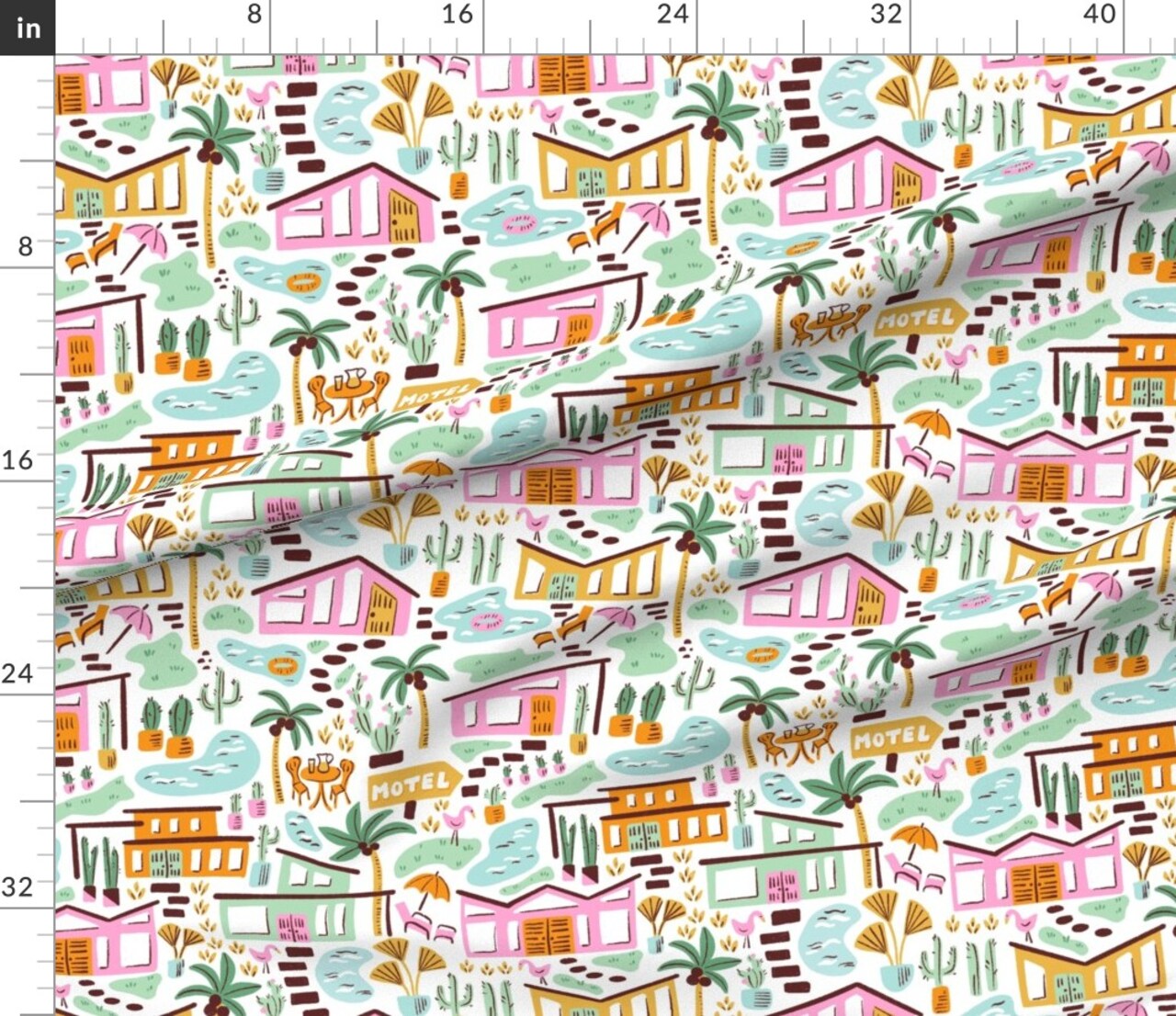 Retro Palm Trees Summer Motel Mod Desert Mid-Century Vacation Pools Springs Small Scale Custom Printed Fabric by Spoonflower Various Fabrics by the Yard or Fat Quarter